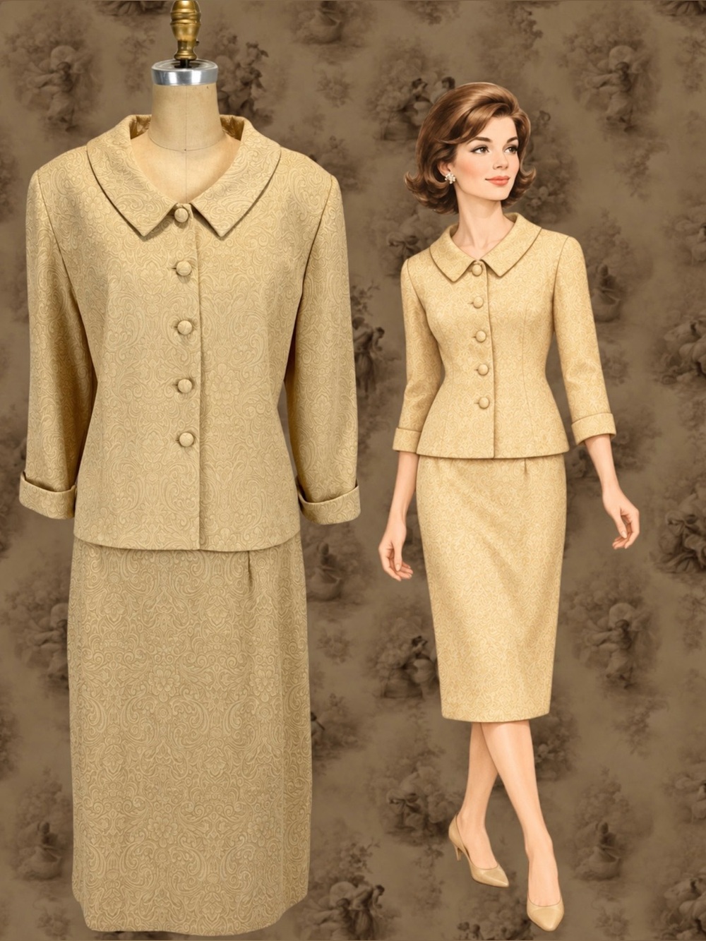 VINTAGE gold dress set skirt bodice jacket
